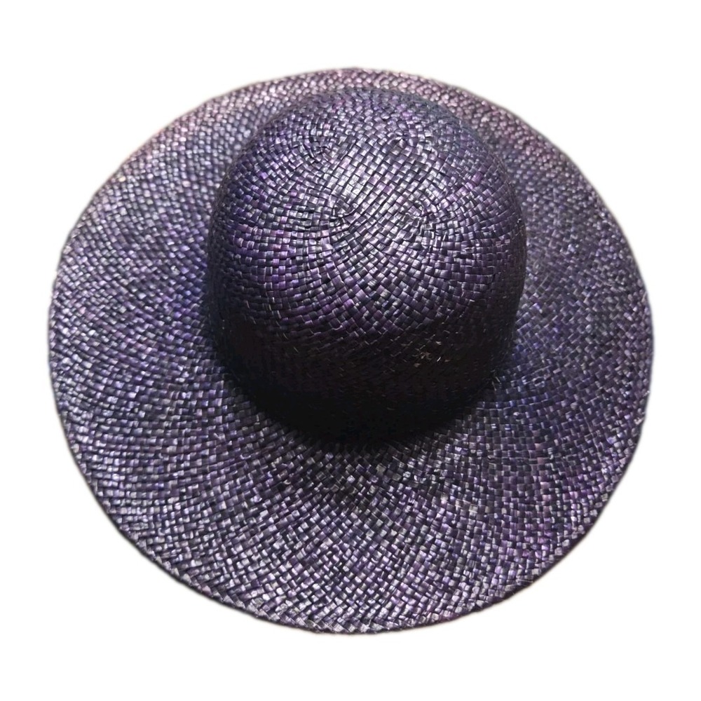 Vintage Purple Women's Straw Floppy Hat  OS Packable Wide Brim Beach Resortwear